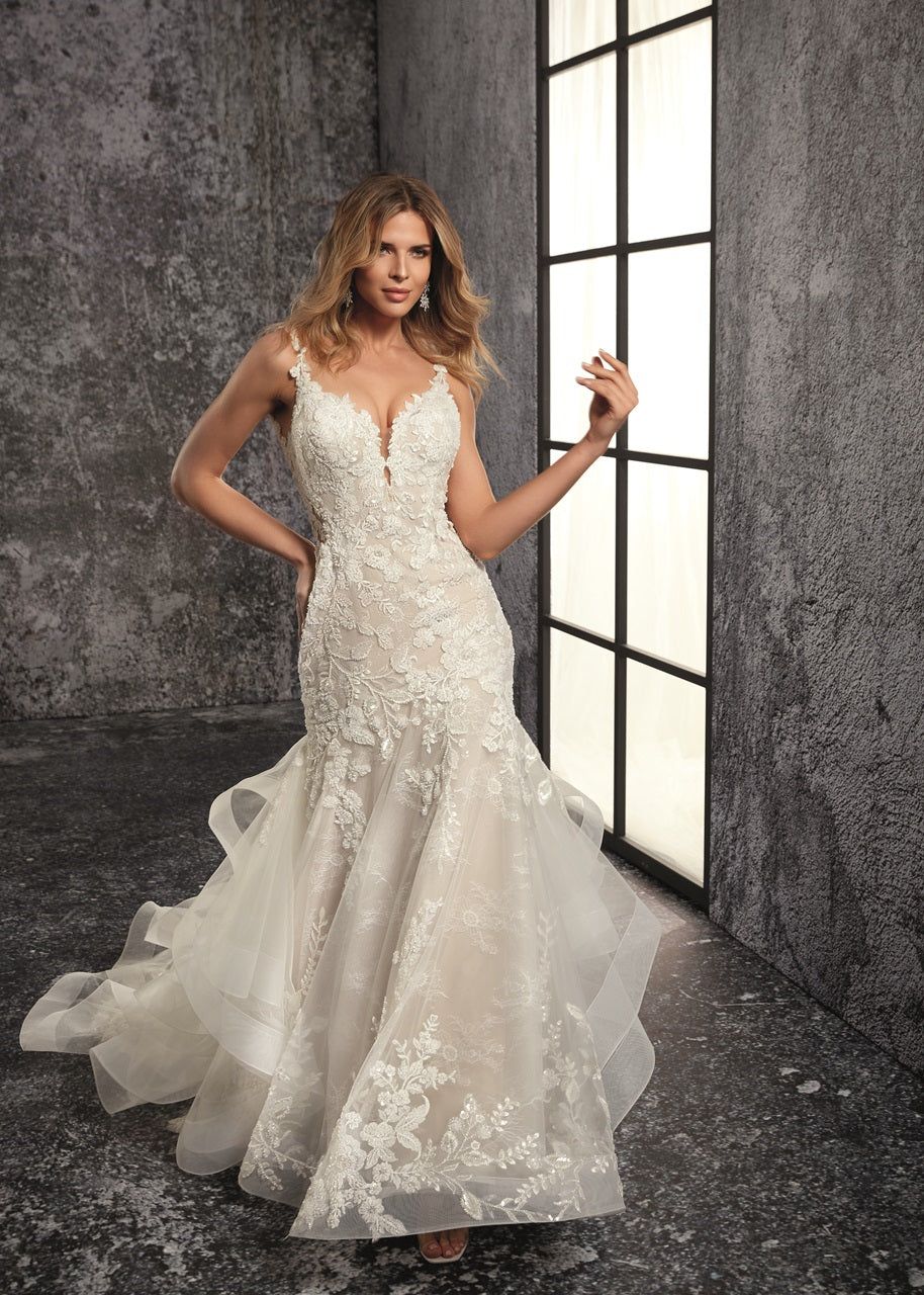 ivory silver wedding dress Ivory Lace A-Line Wedding Dress with Long Train and Magnificent Veil Timeless Wedding Gown with Lace Detailing Plus Size Size 22W