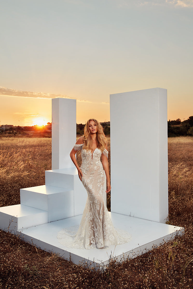 white christmas dresses Modest Fit and Flare Wedding Dress,Long Sleeve Ivory Over Champagne Bridal Gown, white christmas dresses Modest Fit and Flare Wedding Dress,Long Sleeve Ivory Over Champagne Bridal Gown,