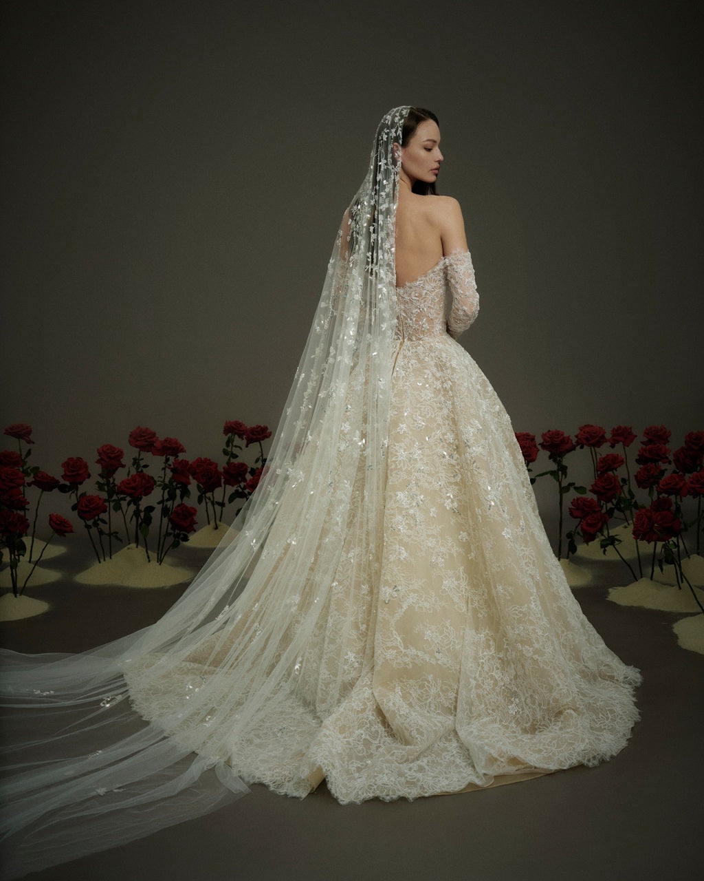 Beaded Off-the-Shoulder Lace Wedding Dress