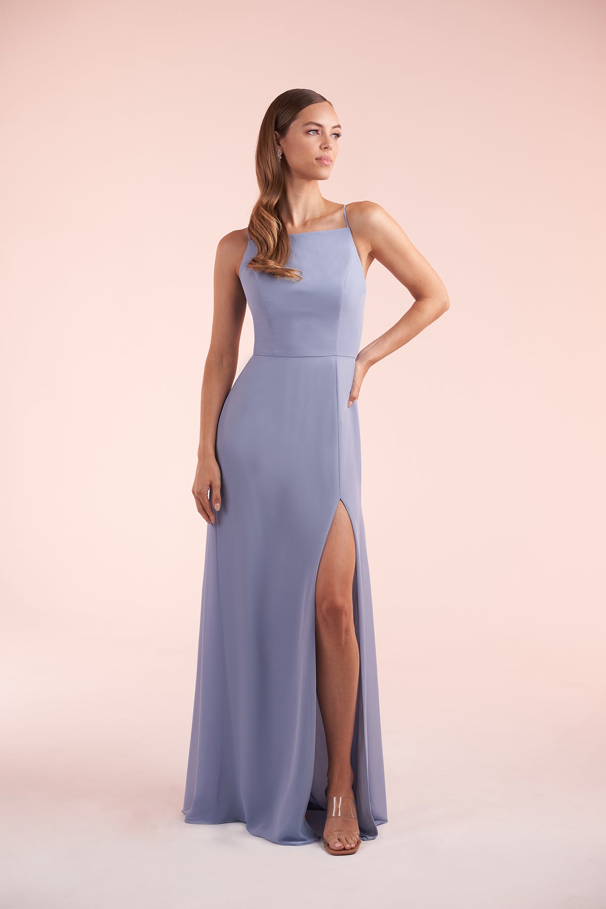 cross back bridesmaid dress Oasis Women's Light Blue Cross Shoulder Tie Back Satin Maxi Bridesmaid Dress