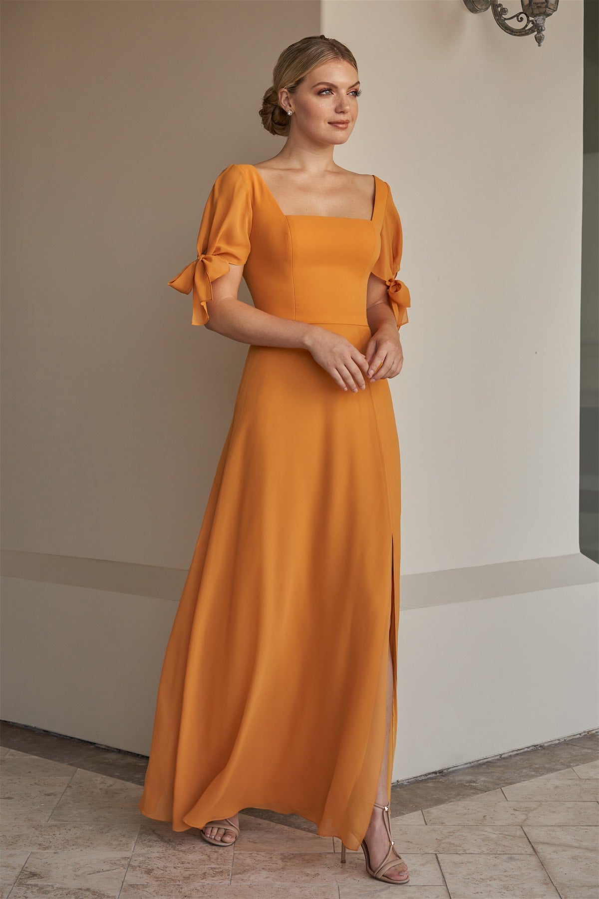 Chiffon Square Neck Short Sleeve Bridesmaid Dress – Bridal and Formal