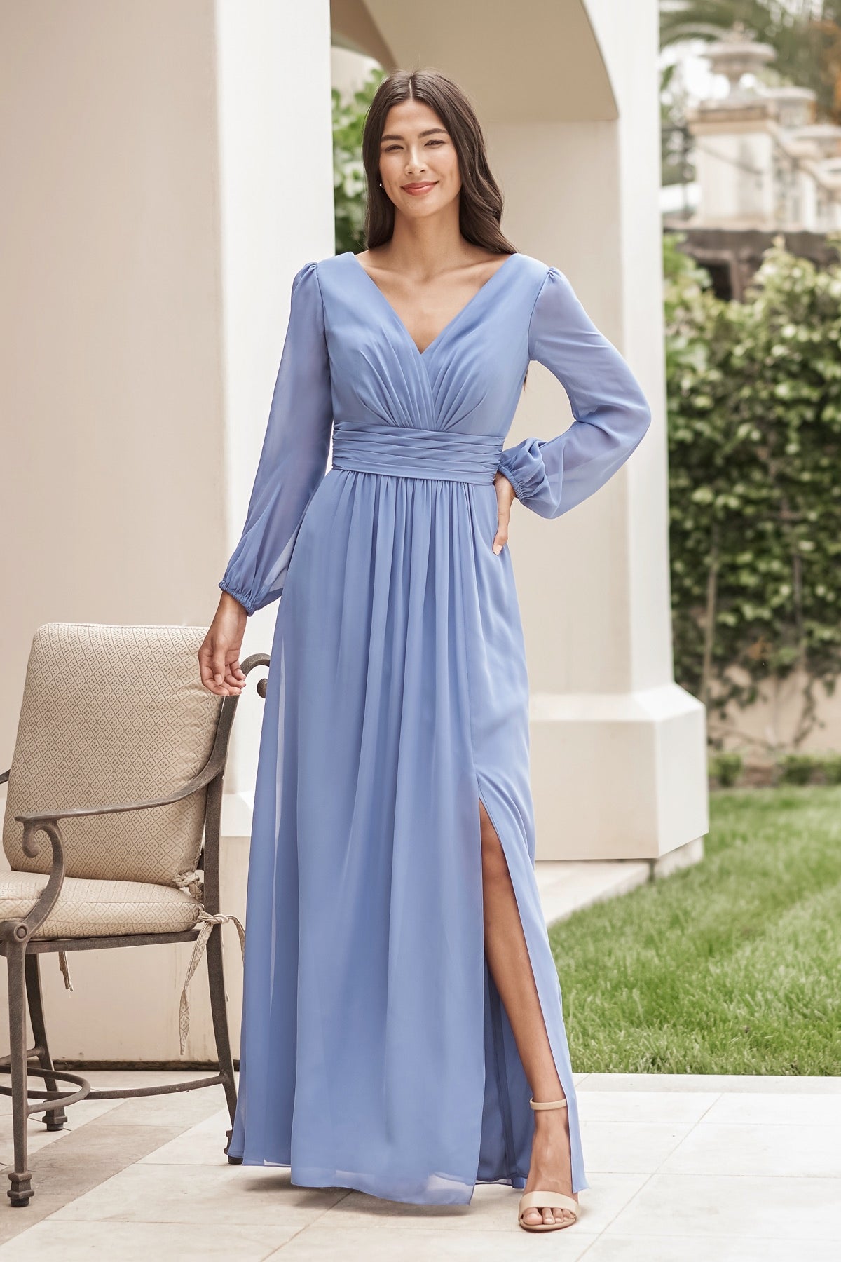 V-Neck Bishop Sleeve Bridesmaid Dress – Bridal and Formal