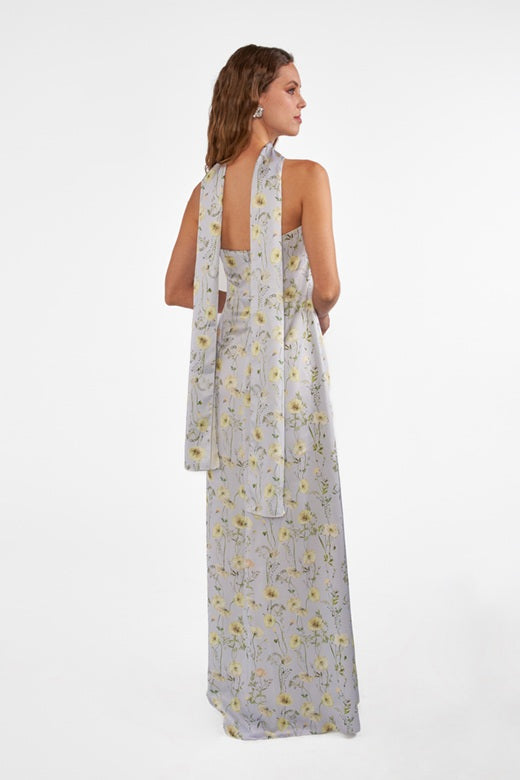 Floral Satin A-Line Bridesmaid Dress