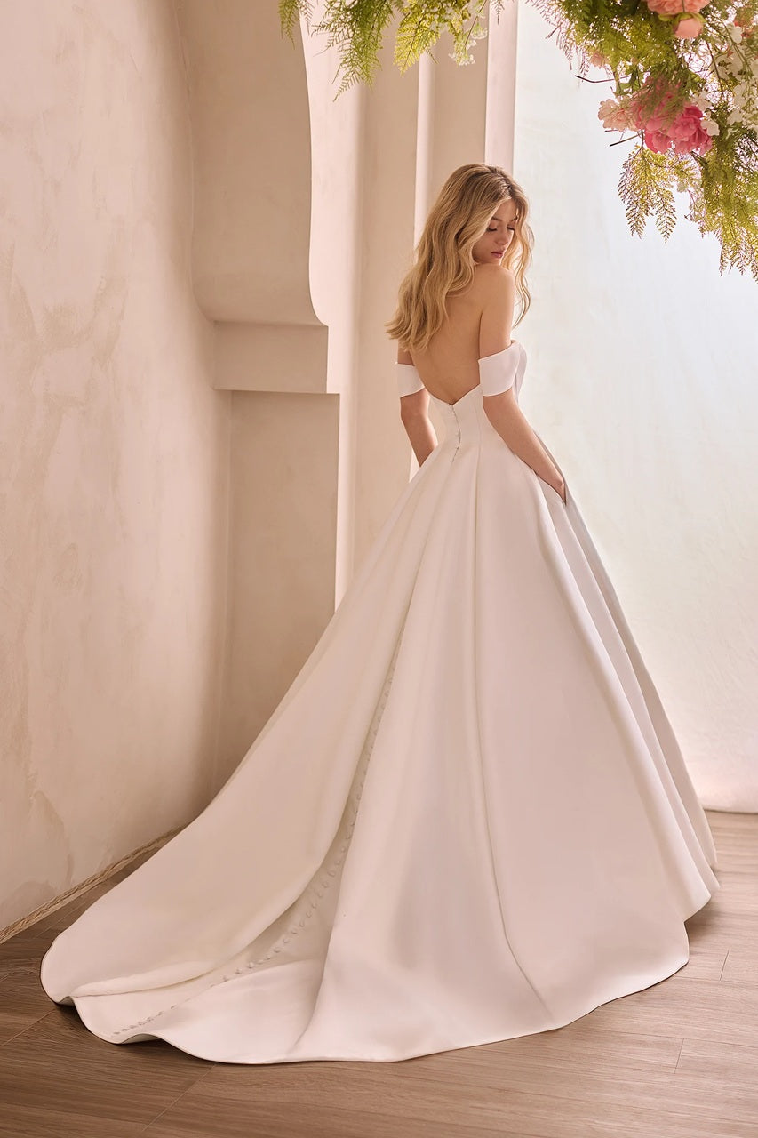 Draped Sleeve Duchesse Satin Wedding Dress
