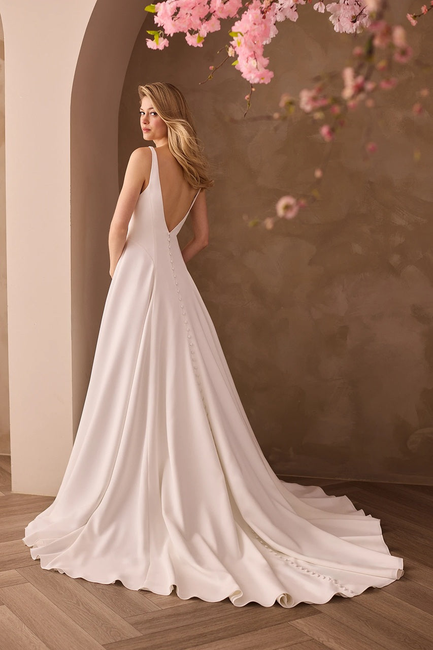 V-Neck Crepe Wedding Dress