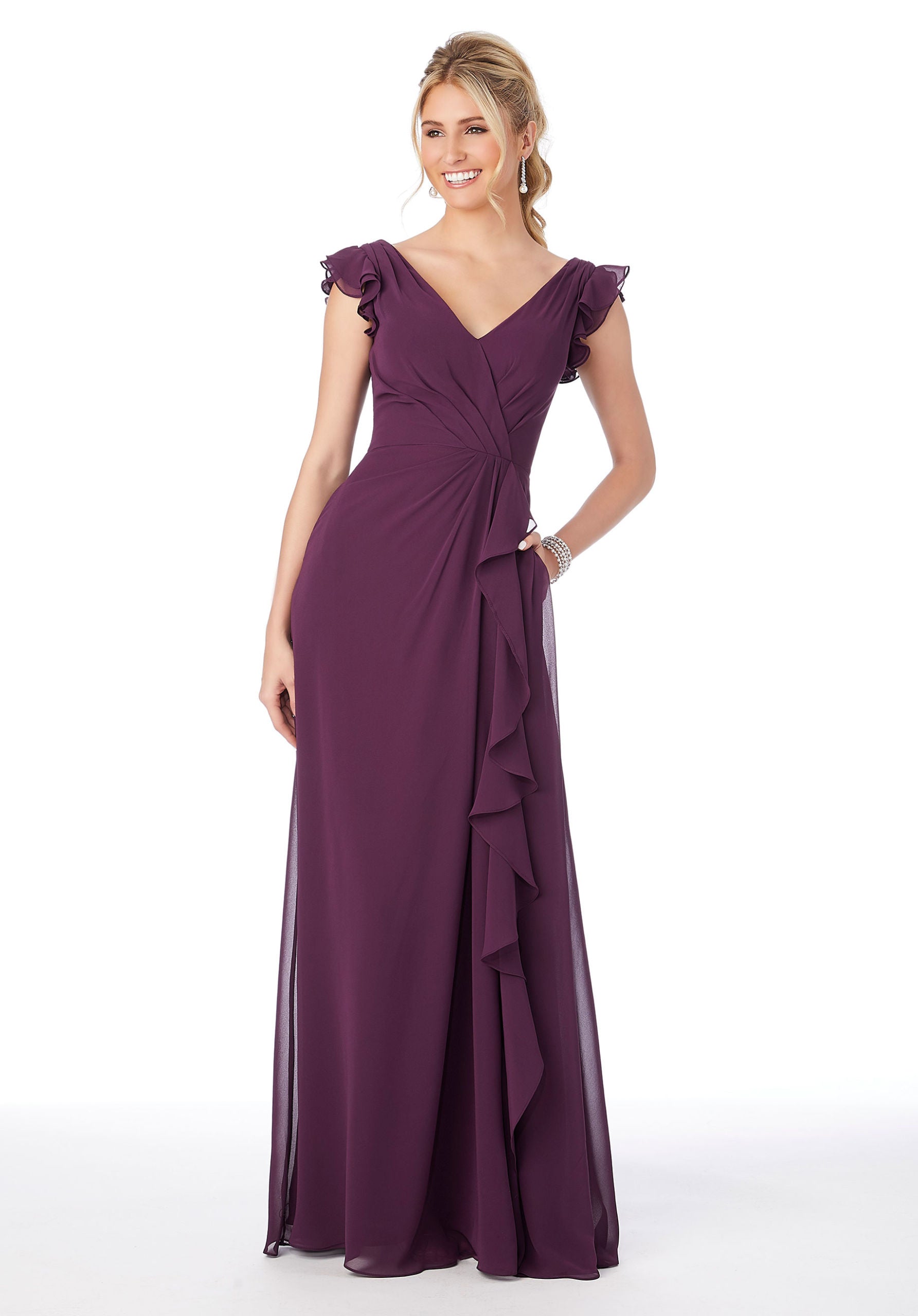 Ruffle Sleeve Chiffon Bridesmaid Dress – Bridal and Formal