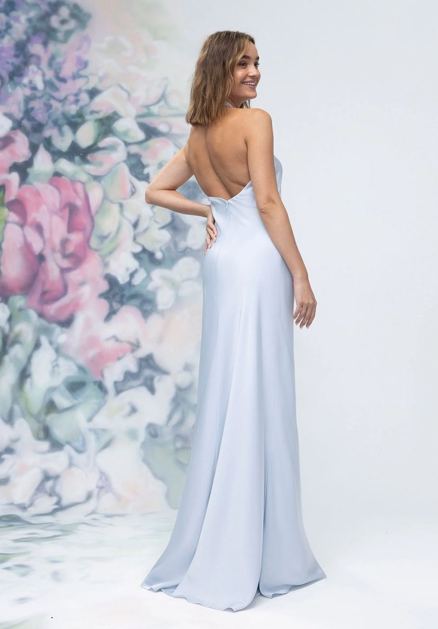 Crisscross Halter Luxe Satin Bridesmaid Dress