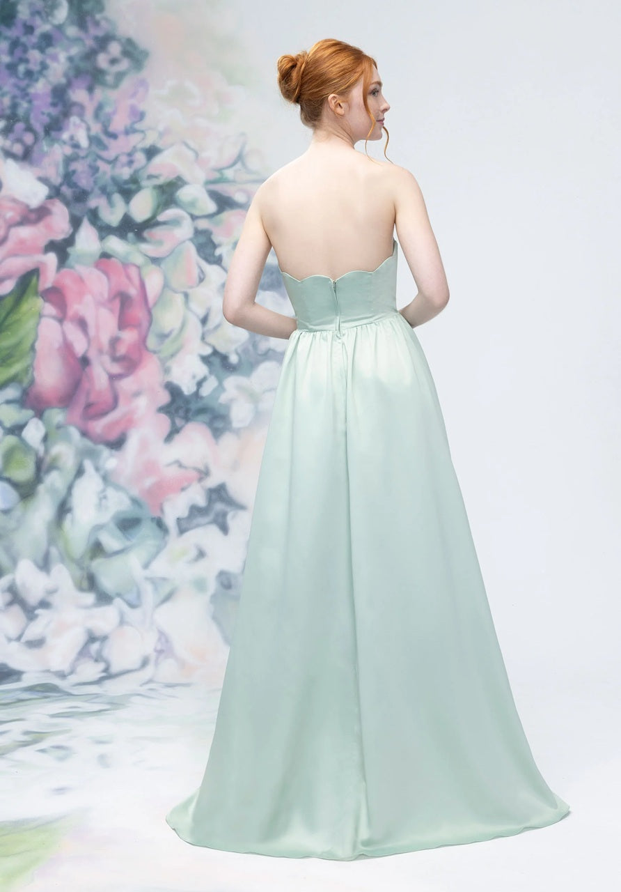 Scallop Edge Strapless Satin Bridesmaid Dress