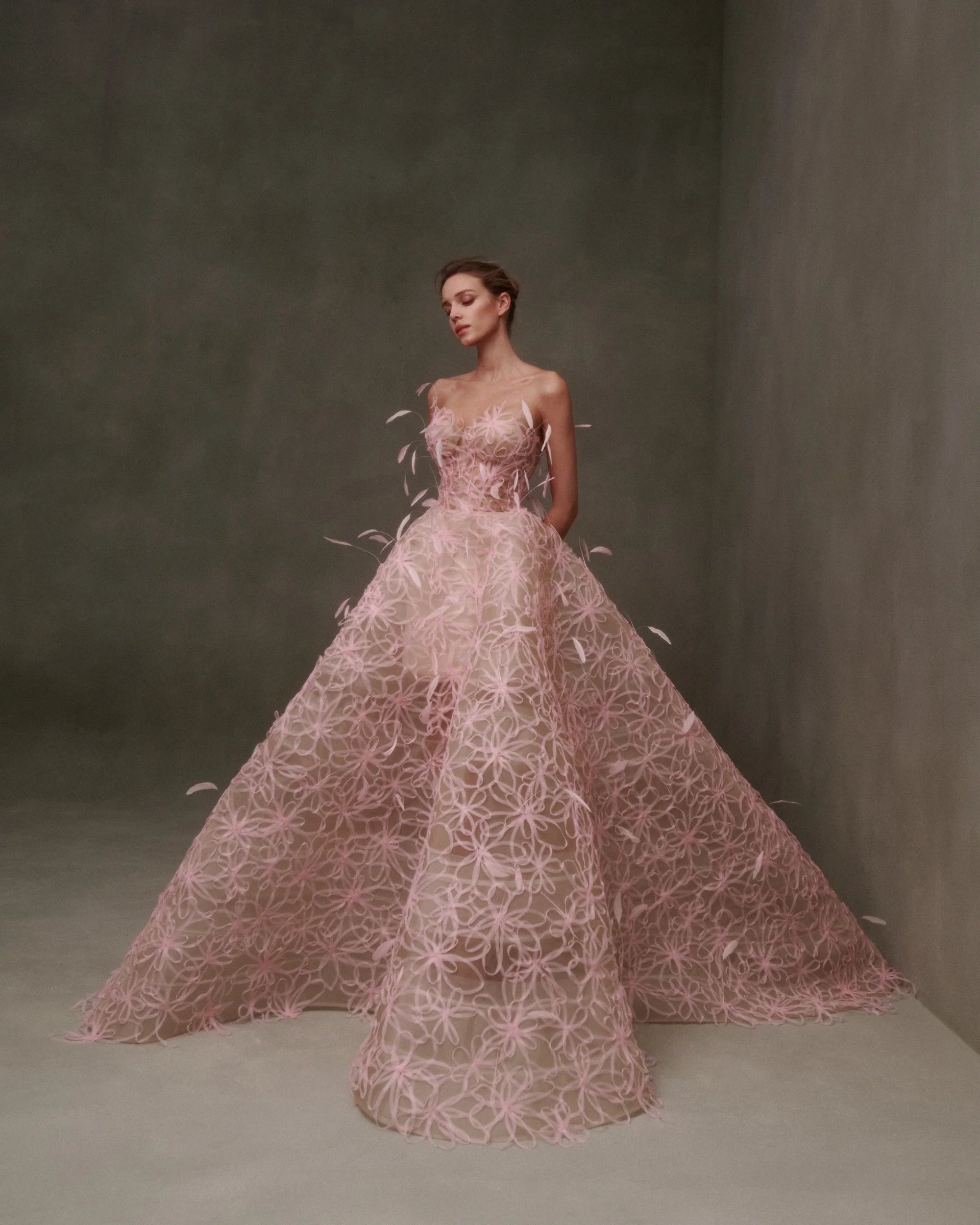 Ethereal Pink Floral Lace Wedding Dress Bridal and Formal Ethereal Pink Floral Lace Wedding Dress Bridal and Formal