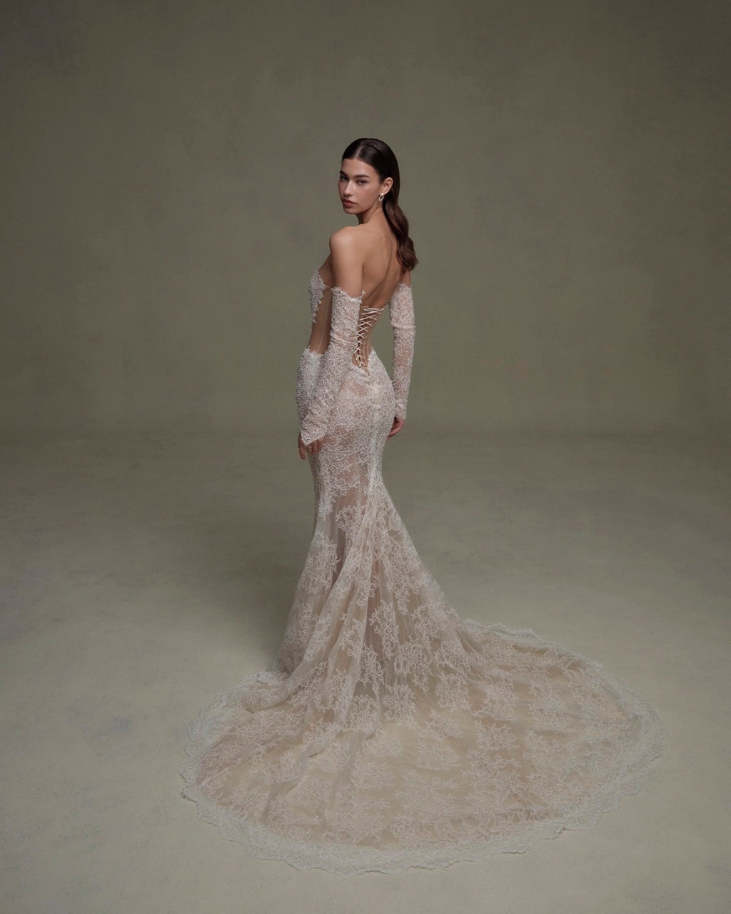 Strapless Lace Mermaid Wedding Dress with Sleeves