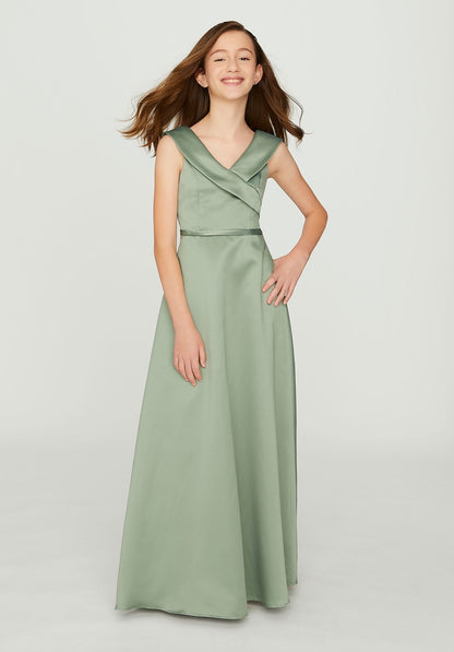 Satin Junior Bridesmaid Dress with Cuffed Neckline