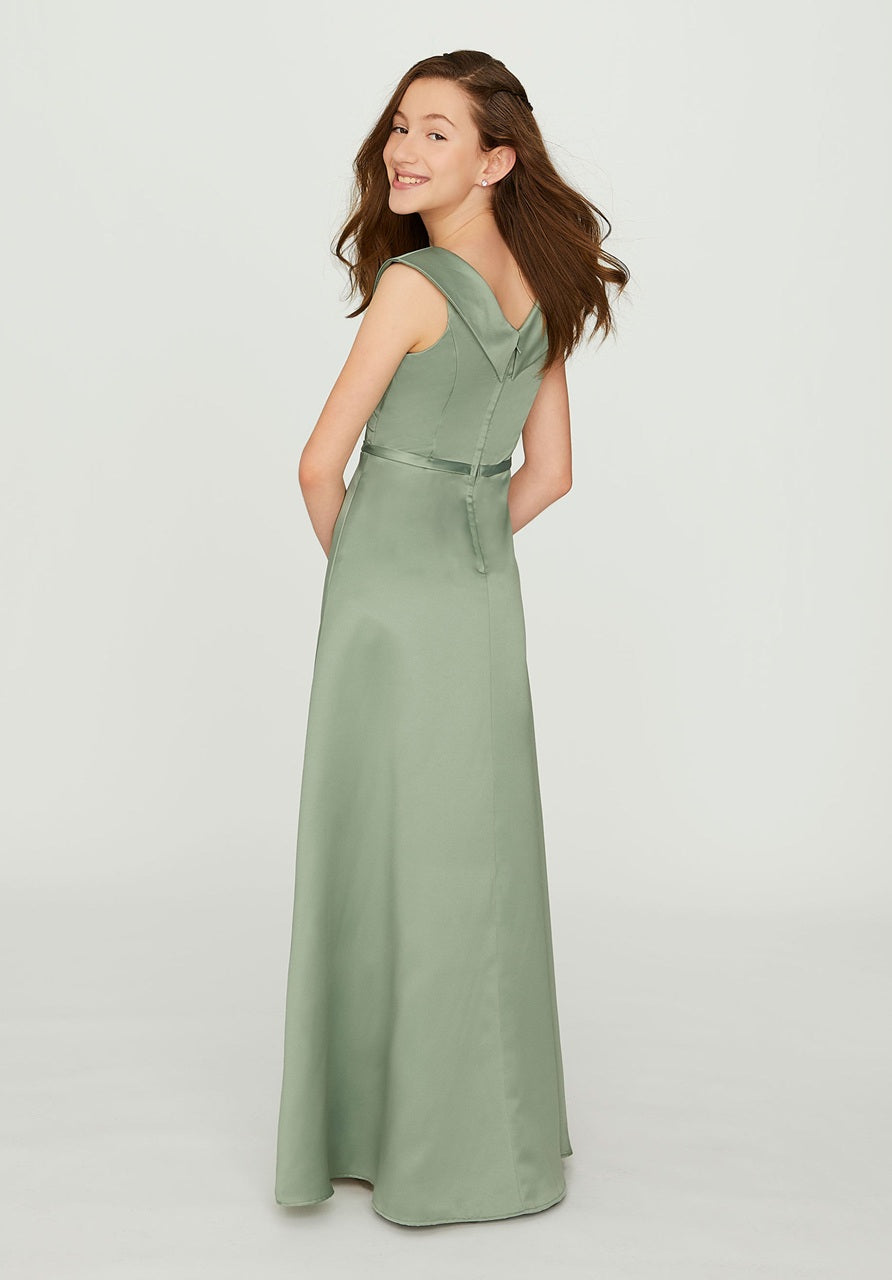 Satin Junior Bridesmaid Dress with Cuffed Neckline