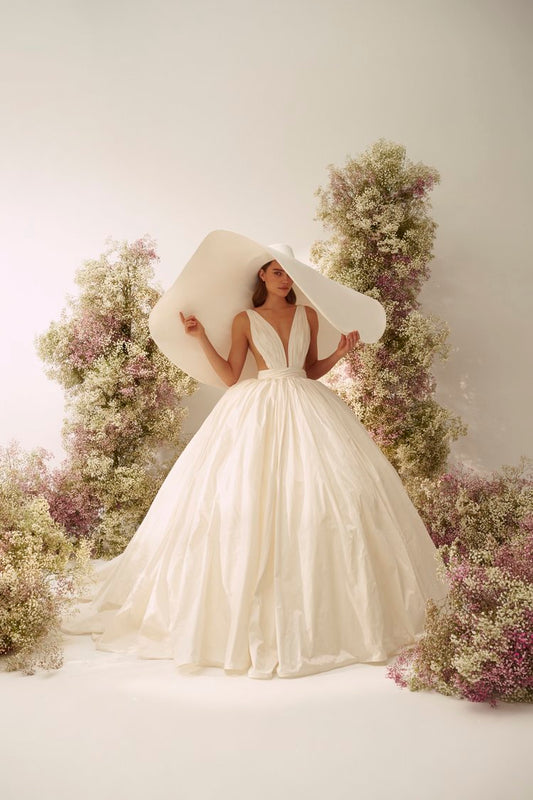 V-Neck Taffeta Wedding Dress