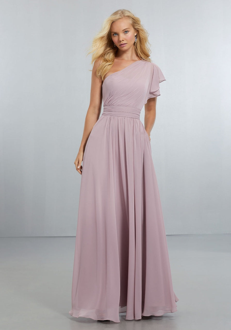 One Shoulder Chiffon Bridesmaids Dress