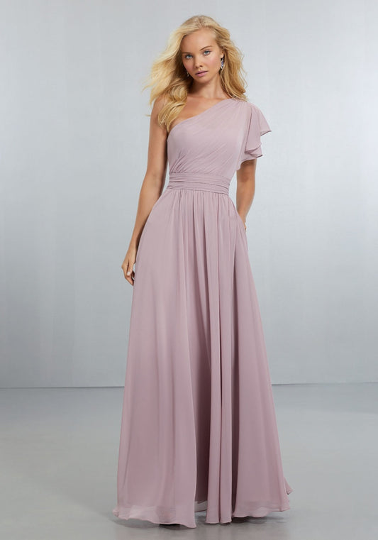 One Shoulder Chiffon Bridesmaids Dress