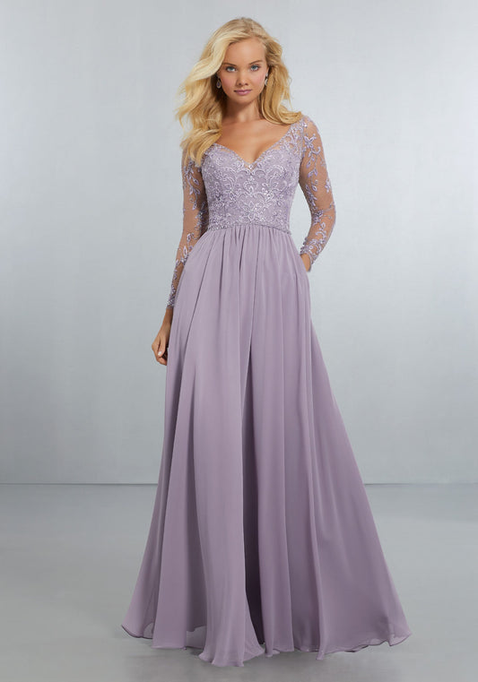 Chiffon Embroidered and Beaded Bridesmaids Dress