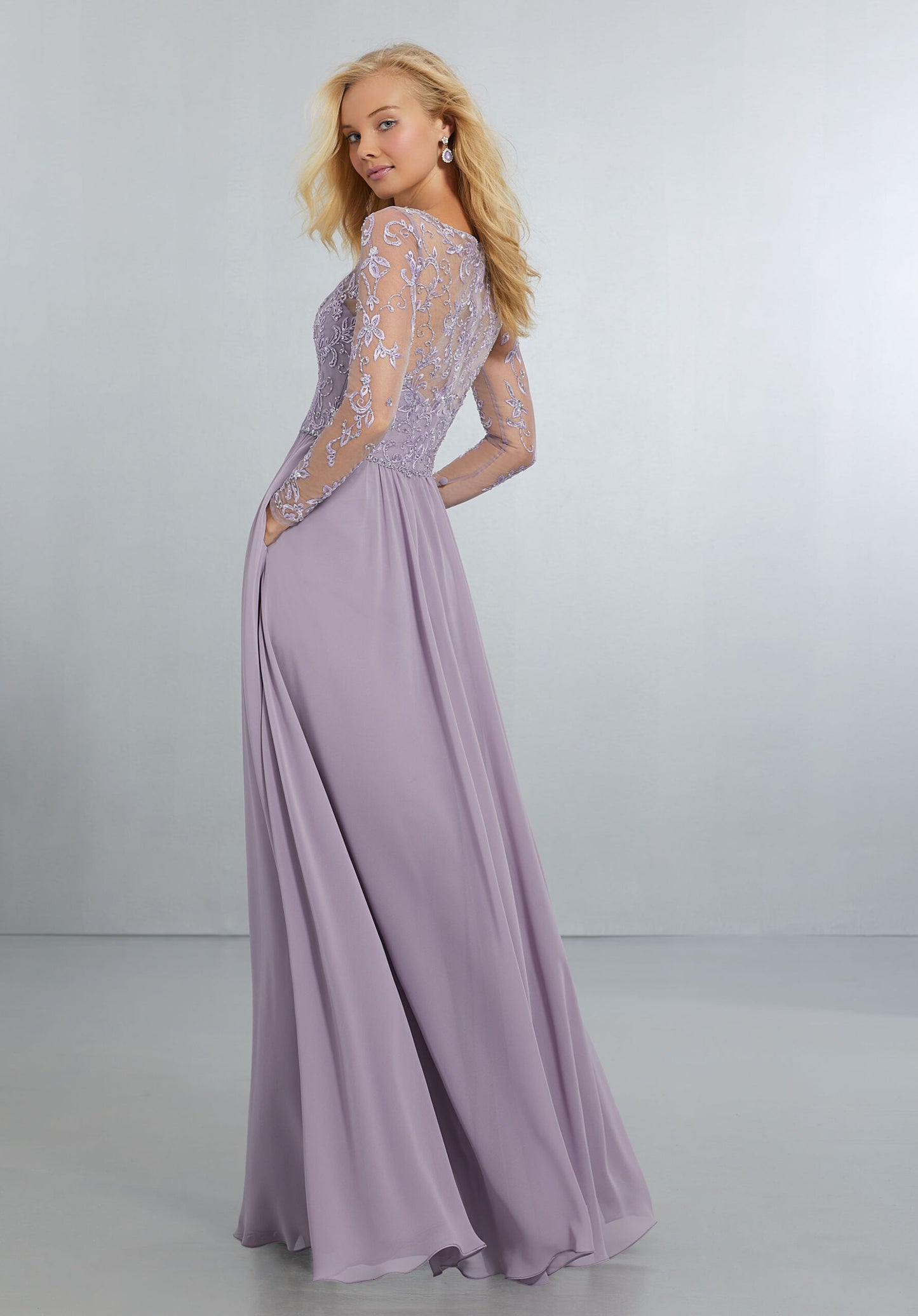 Chiffon Embroidered and Beaded Bridesmaids Dress