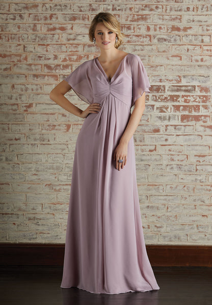 Chiffon Capelet Sleeves Bridesmaid Dress