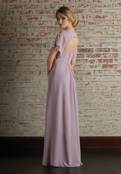 Chiffon Capelet Sleeves Bridesmaid Dress