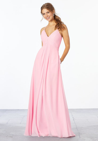 Chiffon Keyhole Back Bridesmaid Dress