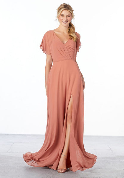 Chiffon Flutter Sleeve Bridesmaid Dress