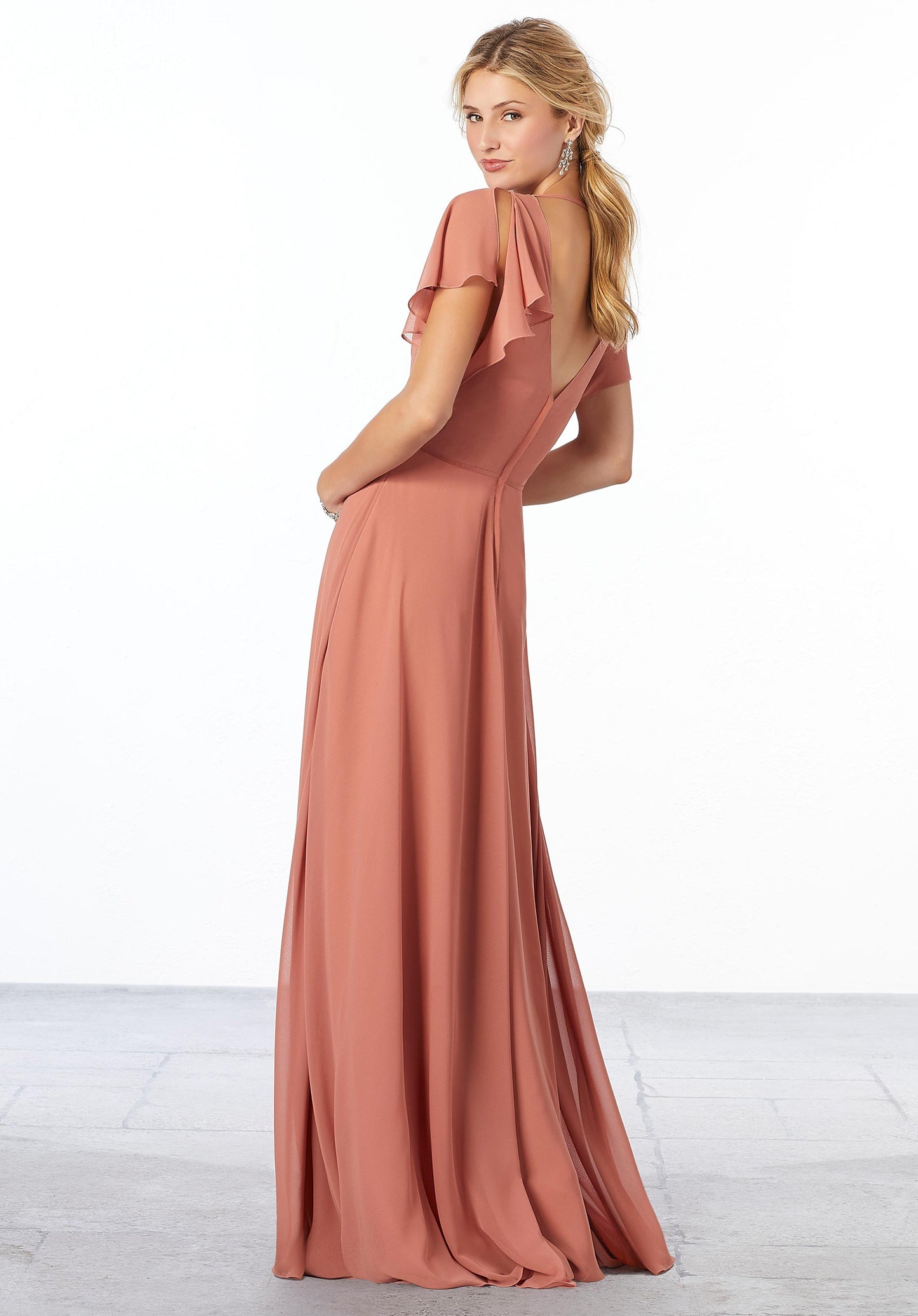 Chiffon Flutter Sleeve Bridesmaid Dress