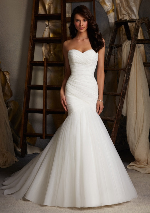 Asymmetrically Draped Net Wedding Dress