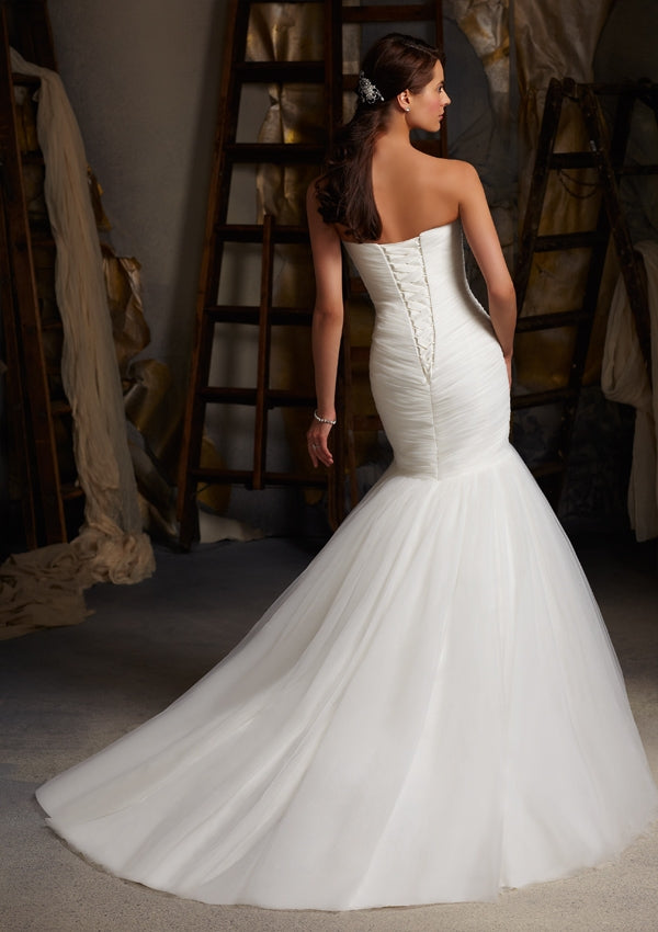 Asymmetrically Draped Net Wedding Dress