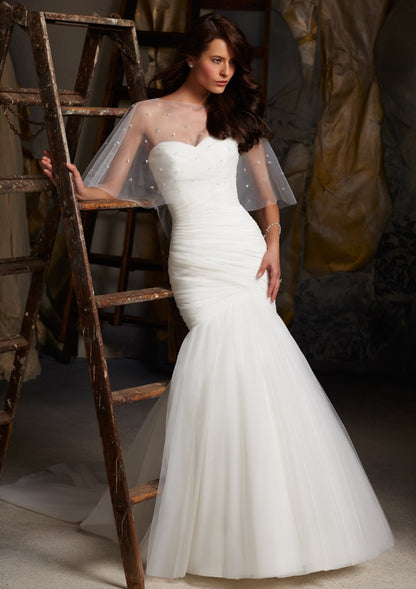 Asymmetrically Draped Net Wedding Dress