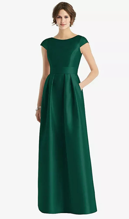 Cap Sleeve Pleated Skirt Dress with Pockets Bridesmaid Dress