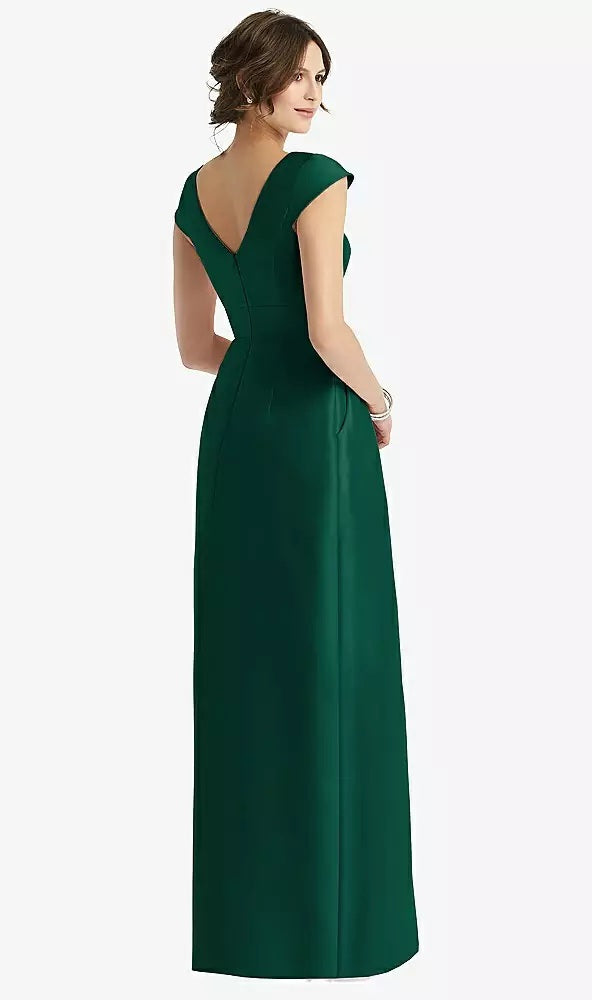 Cap Sleeve Pleated Skirt Dress with Pockets Bridesmaid Dress