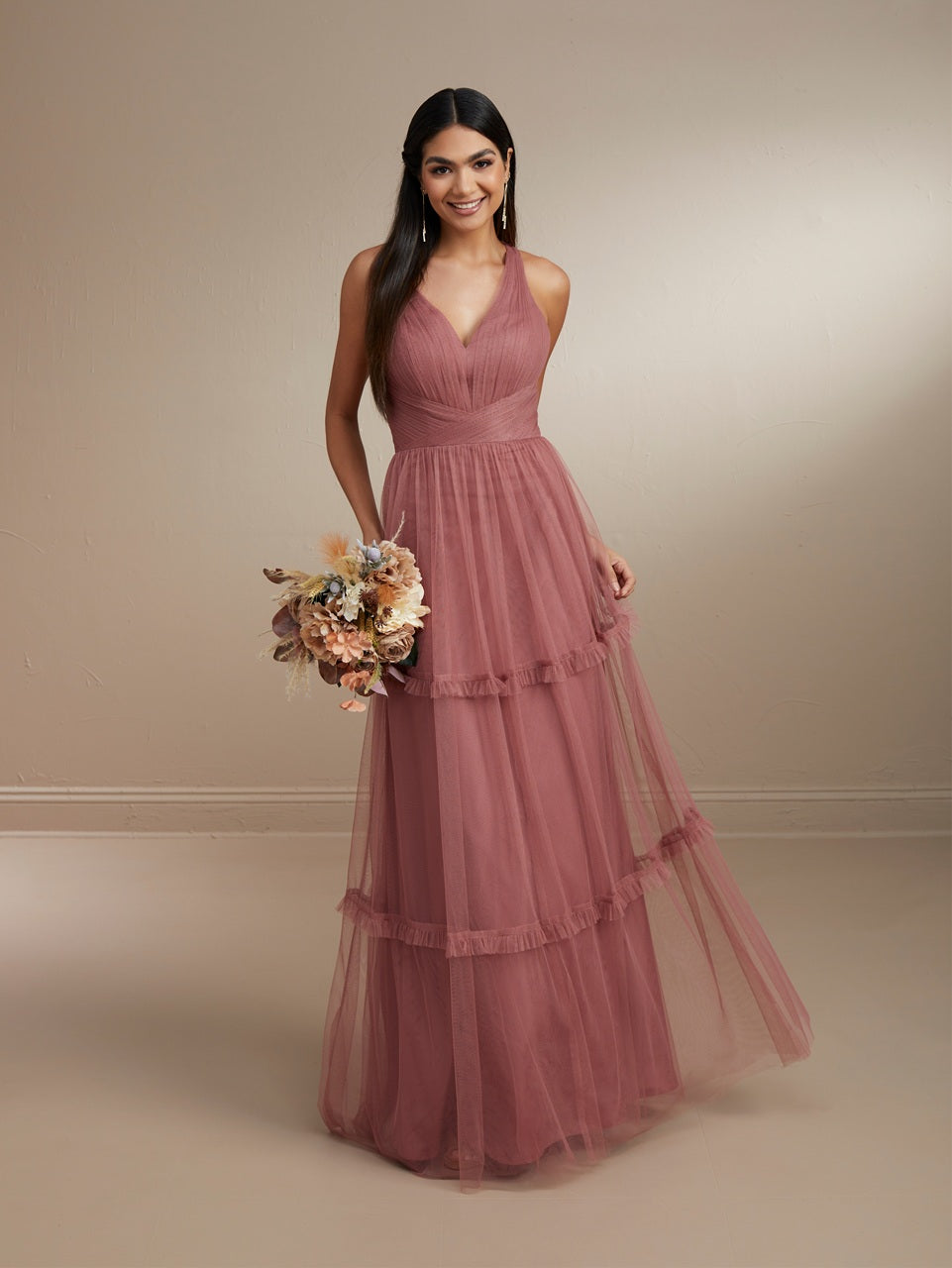 Tiered Tulle V-Neck Bridesmaid Dress