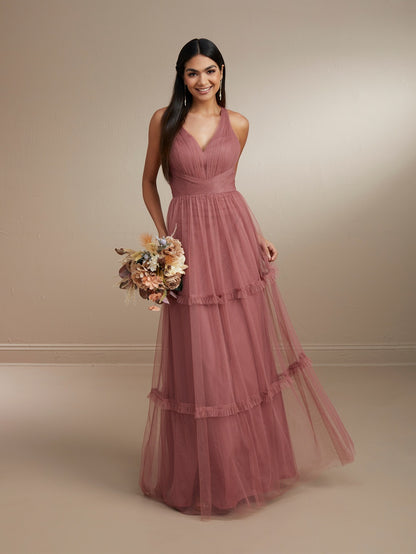 Tiered Tulle V-Neck Bridesmaid Dress