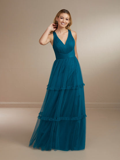 Tiered Tulle V-Neck Bridesmaid Dress