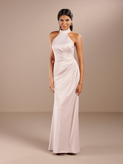 Halter Tie-Back Matte Charmeuse Bridesmaid Dress