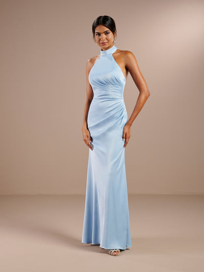 Halter Tie-Back Matte Charmeuse Bridesmaid Dress