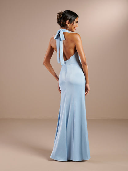 Halter Tie-Back Matte Charmeuse Bridesmaid Dress