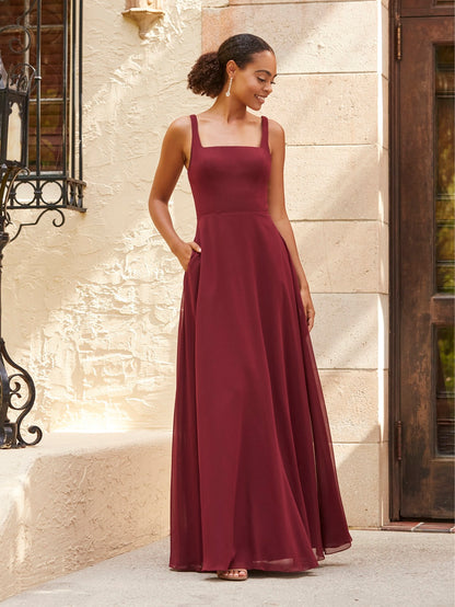 Square Neck A-line Bridesmaid Dress