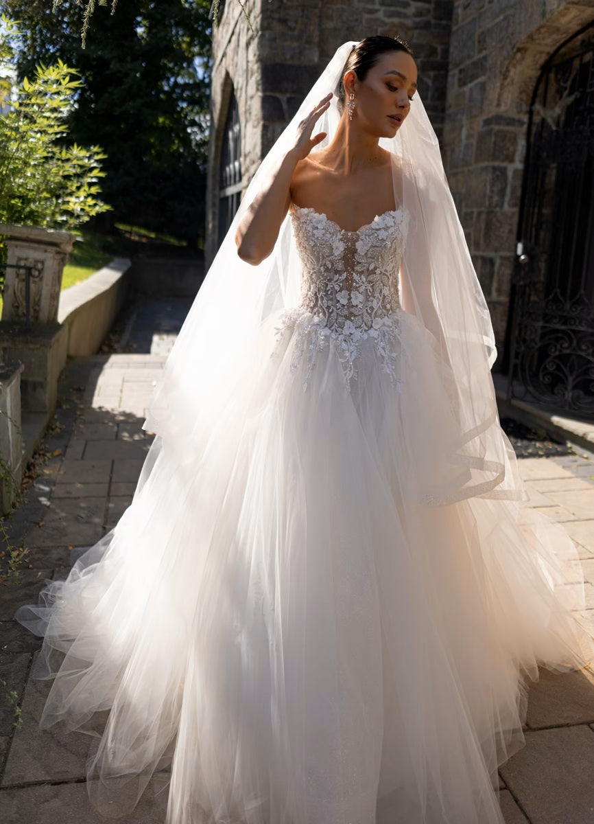 beaded illusion bodice ball gown wedding dress Lace A-Line – Bridal and Formal Armor of Lovers Krysten Dress Size:One-size ensuring comfort throughout a