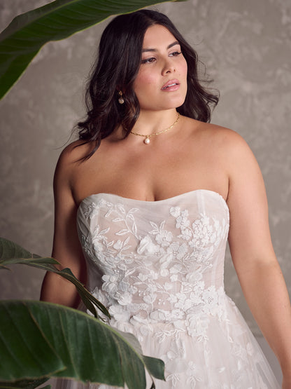 layla bridesmaid dress LAYLA Elegant Wedding Dress - A-Line Strapless Neckline with Floral Lace Appliqu Bridal Gown