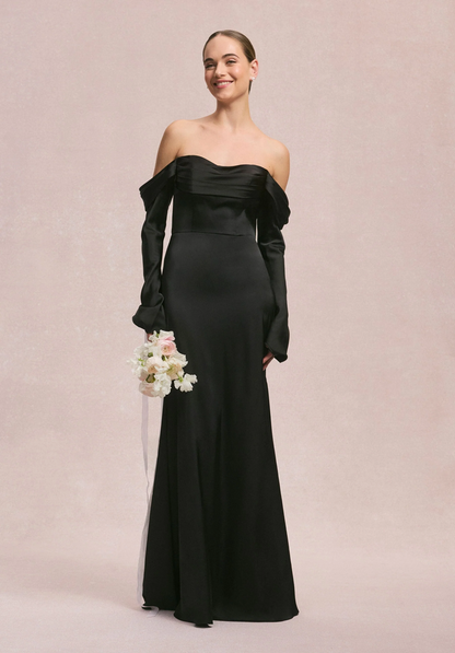 Long Sleeves Draped Sweetheart Bridesmaid Dress