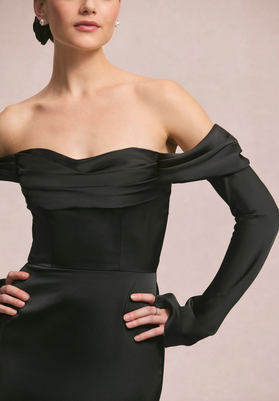 Long Sleeves Draped Sweetheart Bridesmaid Dress