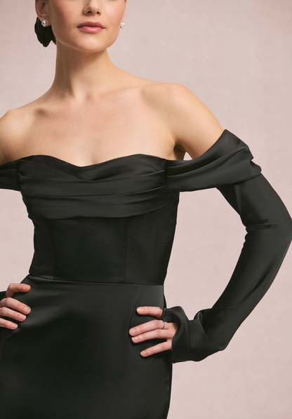 Long Sleeves Draped Sweetheart Bridesmaid Dress