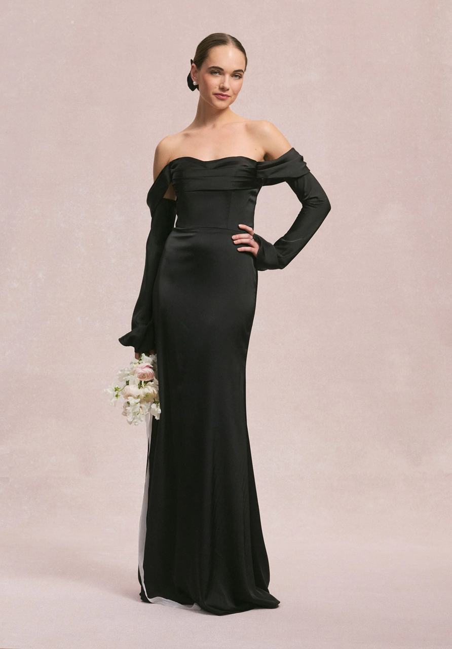 Long Sleeves Draped Sweetheart Bridesmaid Dress