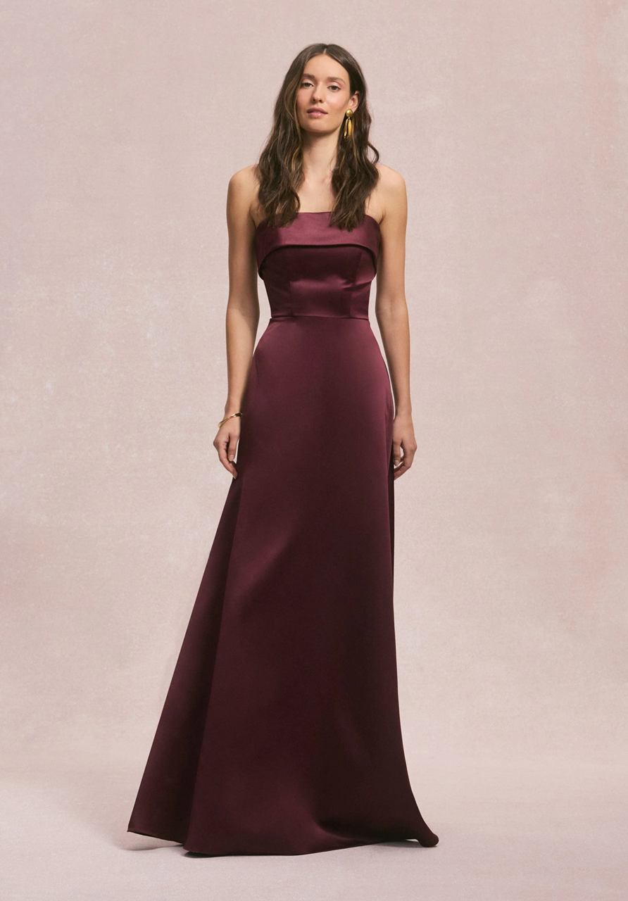 Satin A-Line Bridesmaid Dress with Cuffed Neckline
