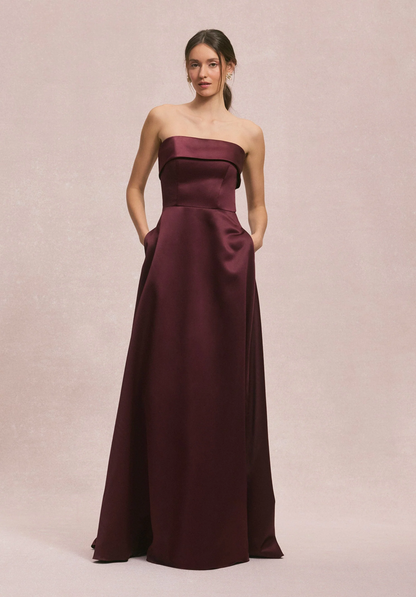 Satin A-Line Bridesmaid Dress with Cuffed Neckline