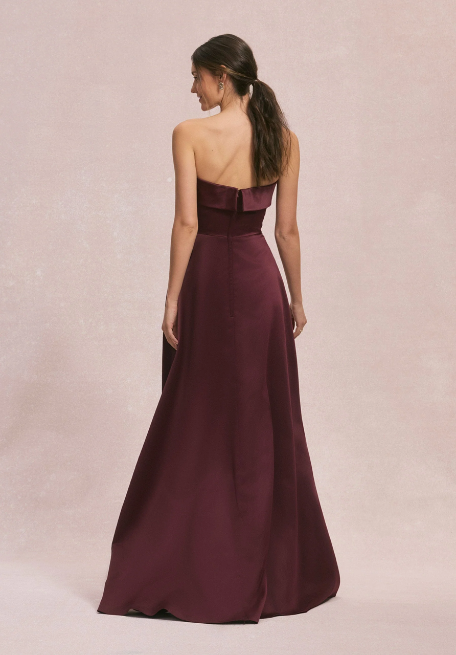 Satin A-Line Bridesmaid Dress with Cuffed Neckline