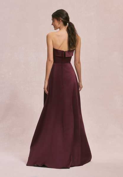 Satin A-Line Bridesmaid Dress with Cuffed Neckline