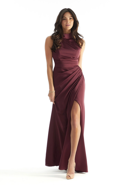 Sheath Halter Luxe Satin Bridesmaid Dress