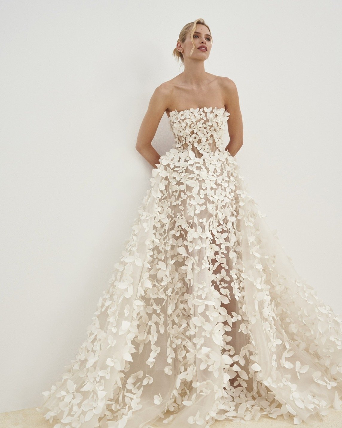 Strapless Flower Embellishment Wedding Dress Bridal and Formal Strapless Flower Embellishment Wedding Dress Bridal and Formal